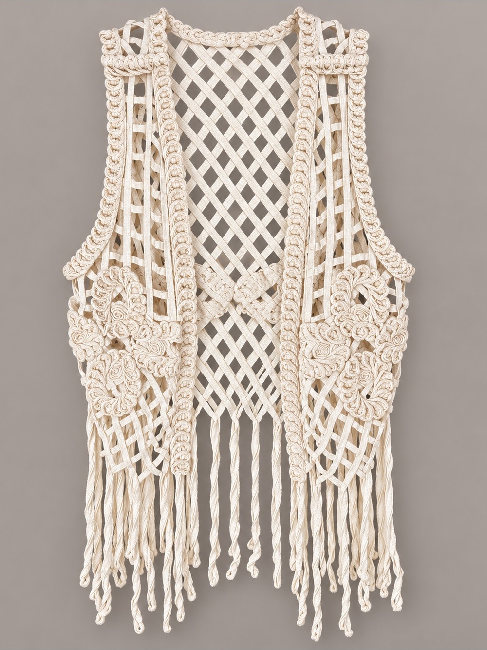 Handcrafted Cream Macramé Wall Vest - Boho Home Accent